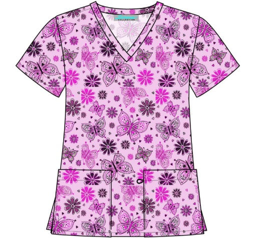 Print Top - Pink Floral Butterfly